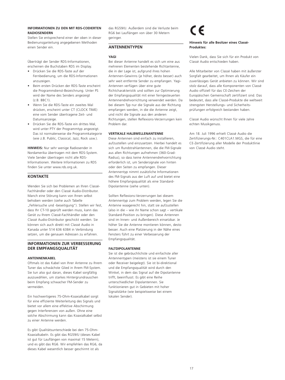 Classe Audio CT-10 User Manual | Page 19 / 39