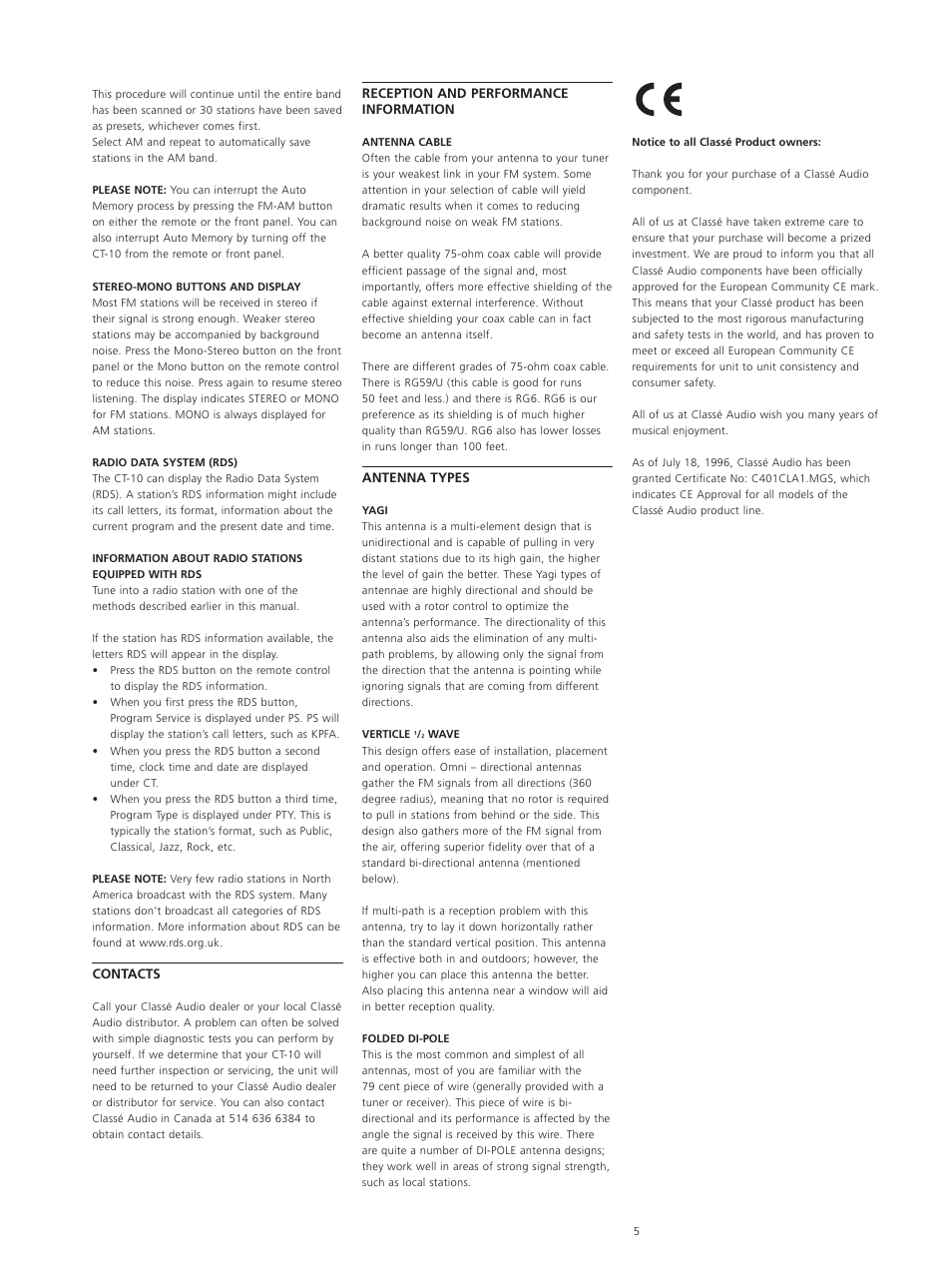 Classe Audio CT-10 User Manual | Page 7 / 39