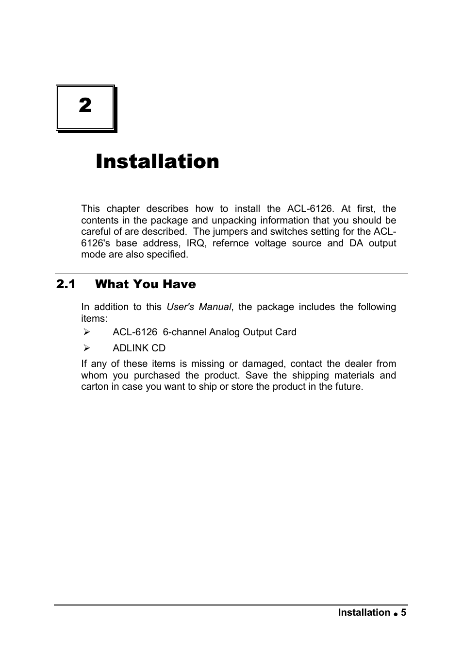 2installation | ADLINK ACL-6126 User Manual | Page 11 / 28