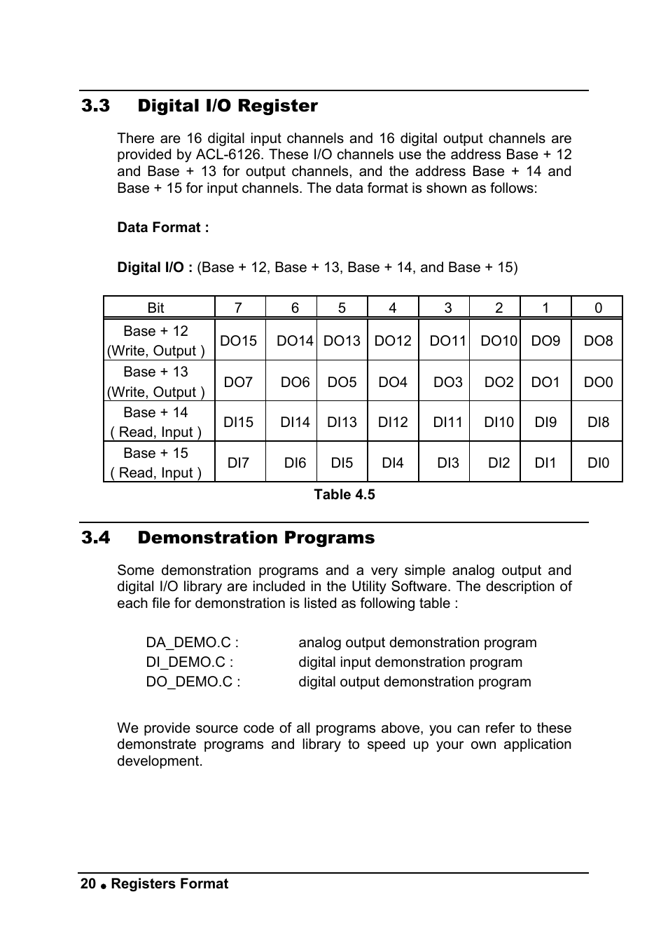 3 digital i/o register, 4 demonstration programs | ADLINK ACL-6126 User Manual | Page 26 / 28