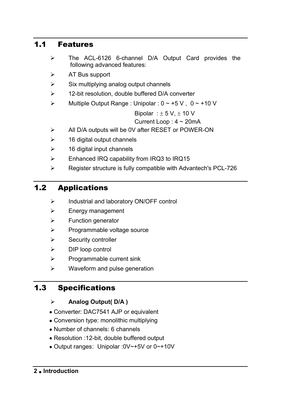 1 features, 2 applications, 3 specifications | ADLINK ACL-6126 User Manual | Page 8 / 28