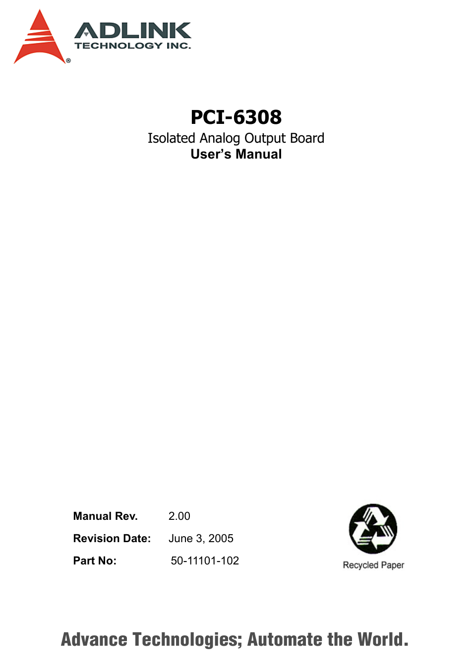 ADLINK PCM-6308V+ User Manual | 52 pages