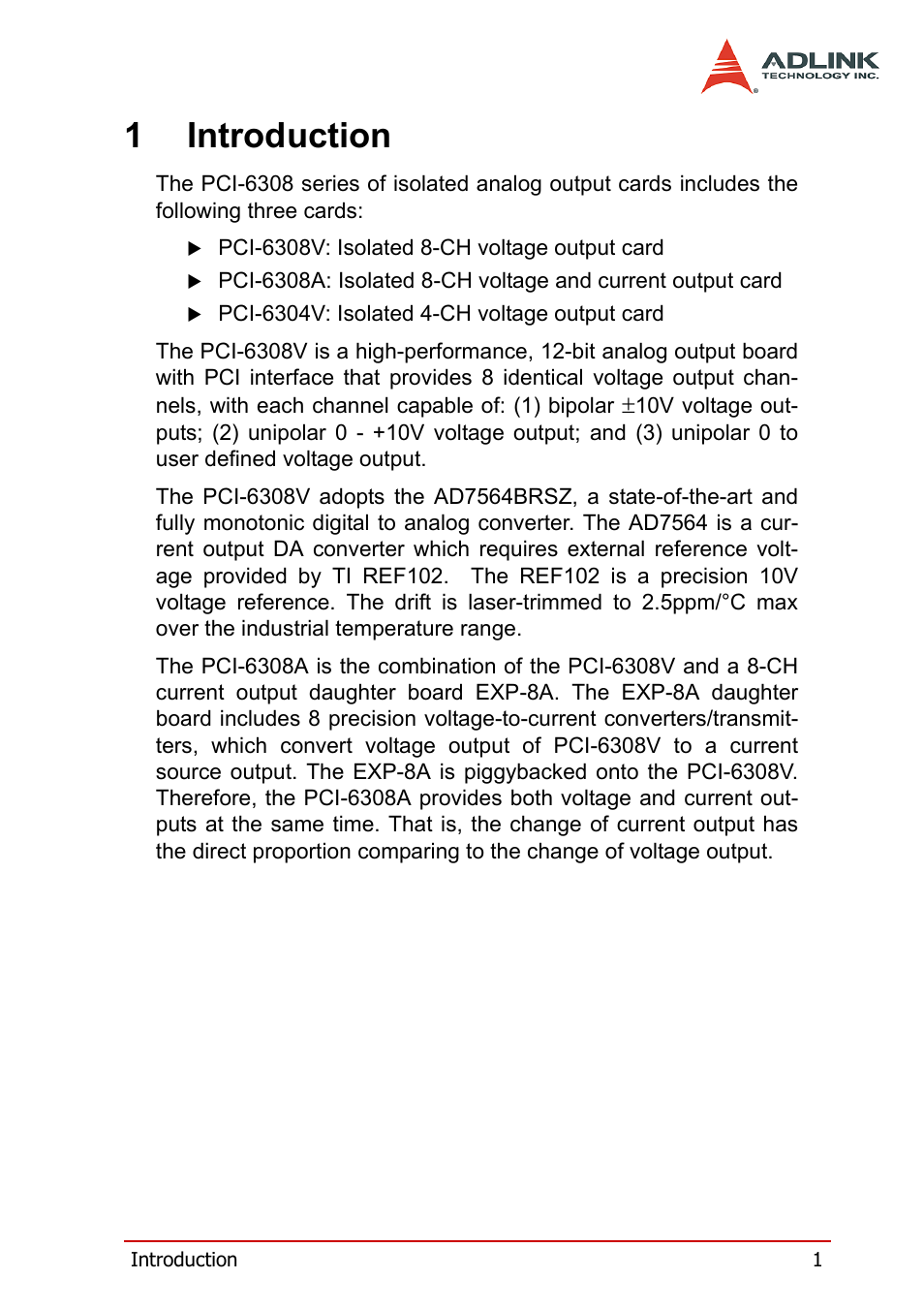 1 introduction, 1introduction | ADLINK PCM-6308V+ User Manual | Page 11 / 52