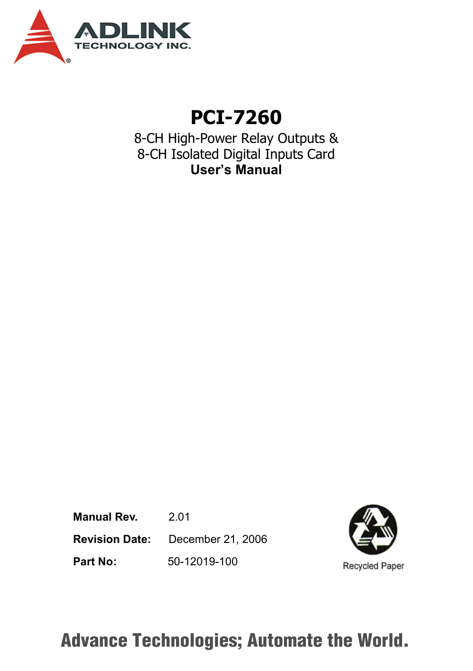 ADLINK PCI-7260 User Manual | 66 pages