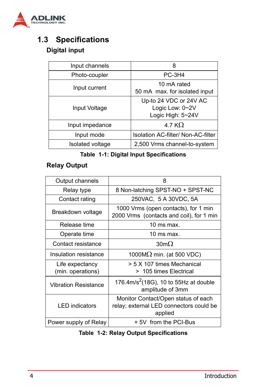 3 specifications, Specifications | ADLINK PCI-7260 User Manual | Page 14 / 66