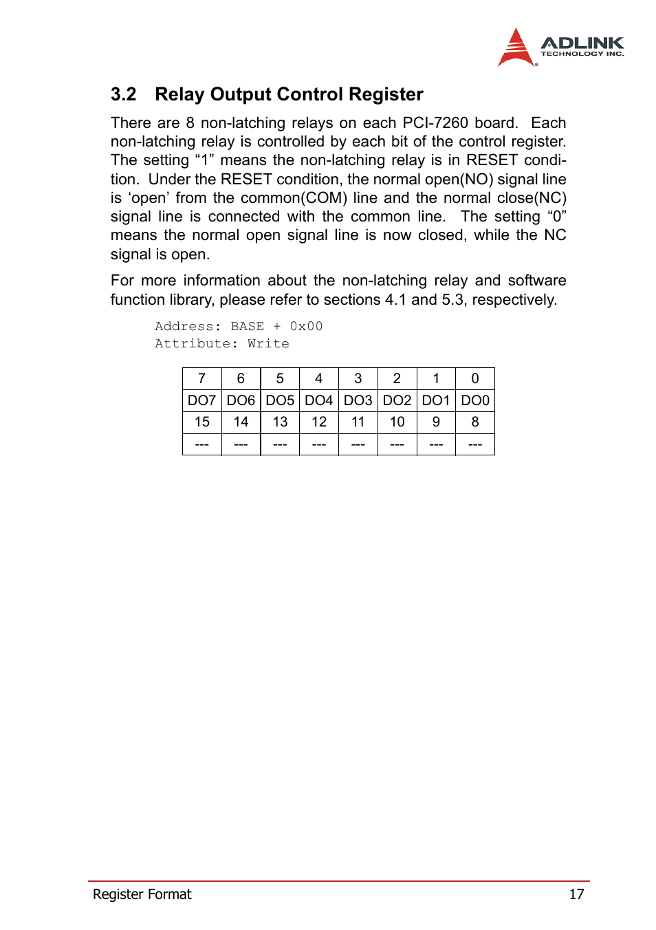 2 relay output control register, Relay output control register | ADLINK PCI-7260 User Manual | Page 27 / 66