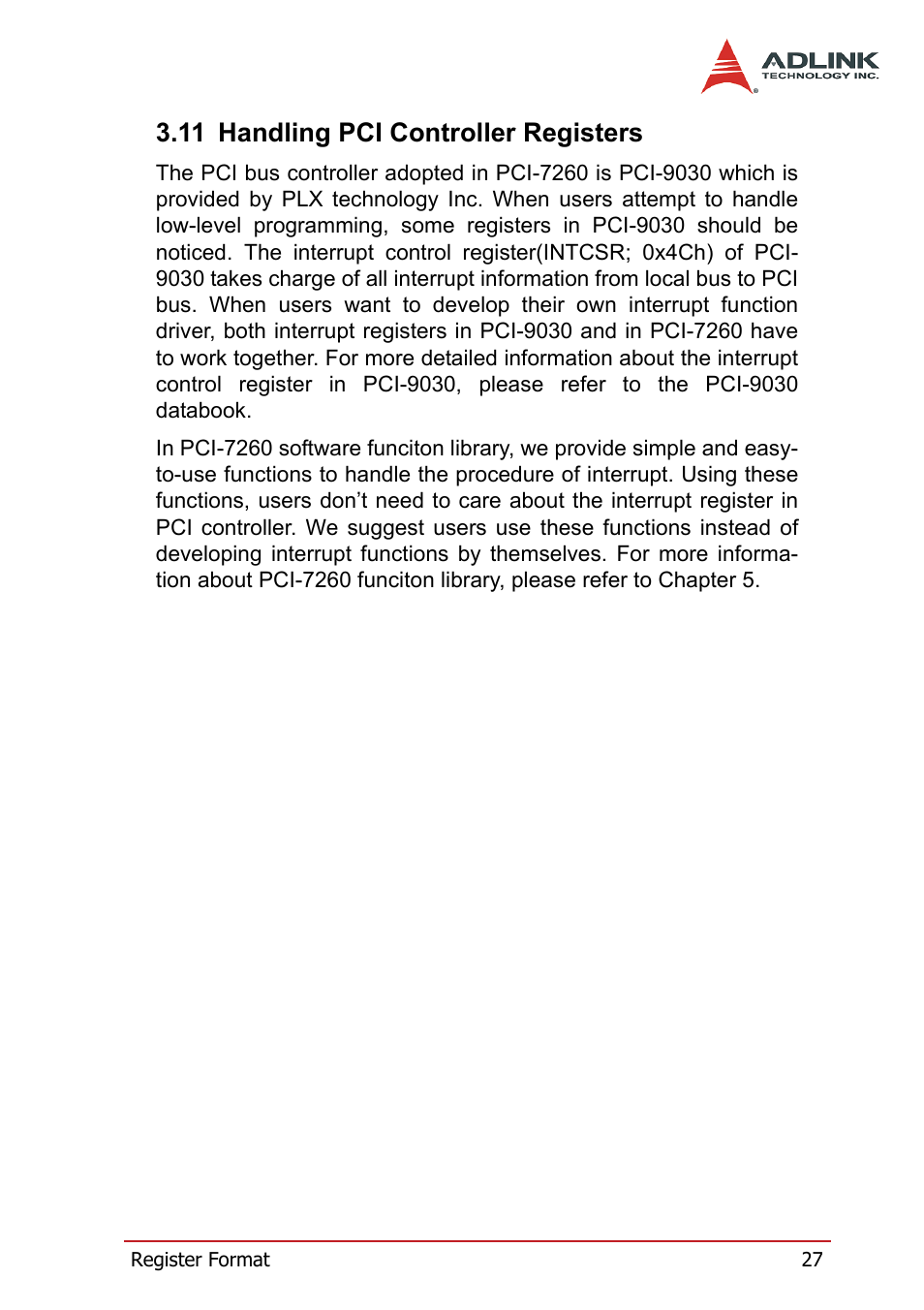 11 handling pci controller registers | ADLINK PCI-7260 User Manual | Page 37 / 66