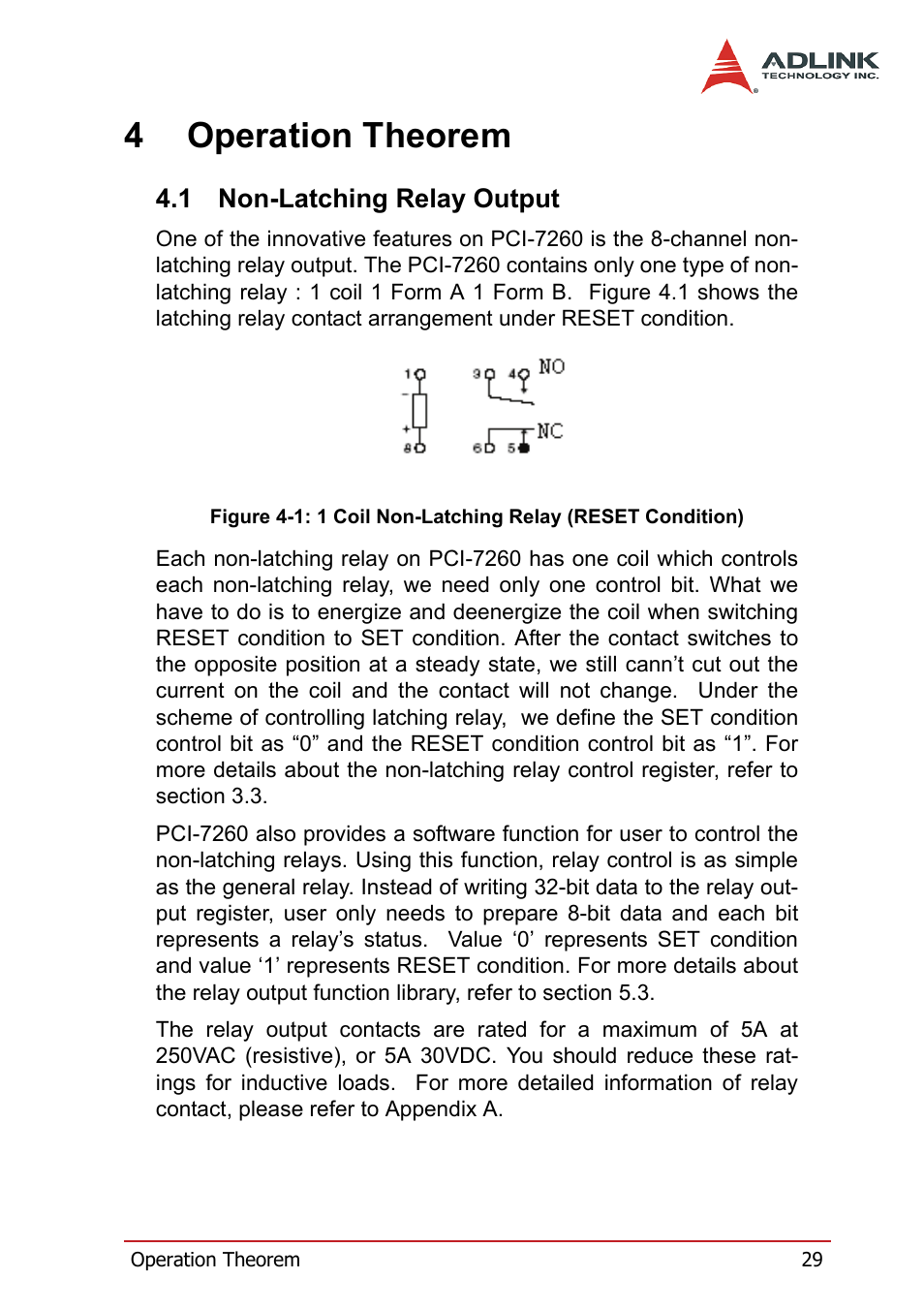 4 operation theorem, 1 non-latching relay output, Non-latching relay output | 4operation theorem | ADLINK PCI-7260 User Manual | Page 39 / 66