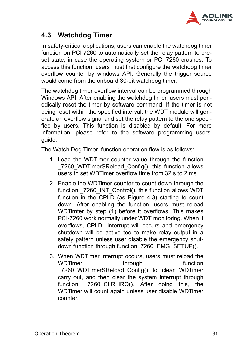 3 watchdog timer, Watchdog timer | ADLINK PCI-7260 User Manual | Page 41 / 66