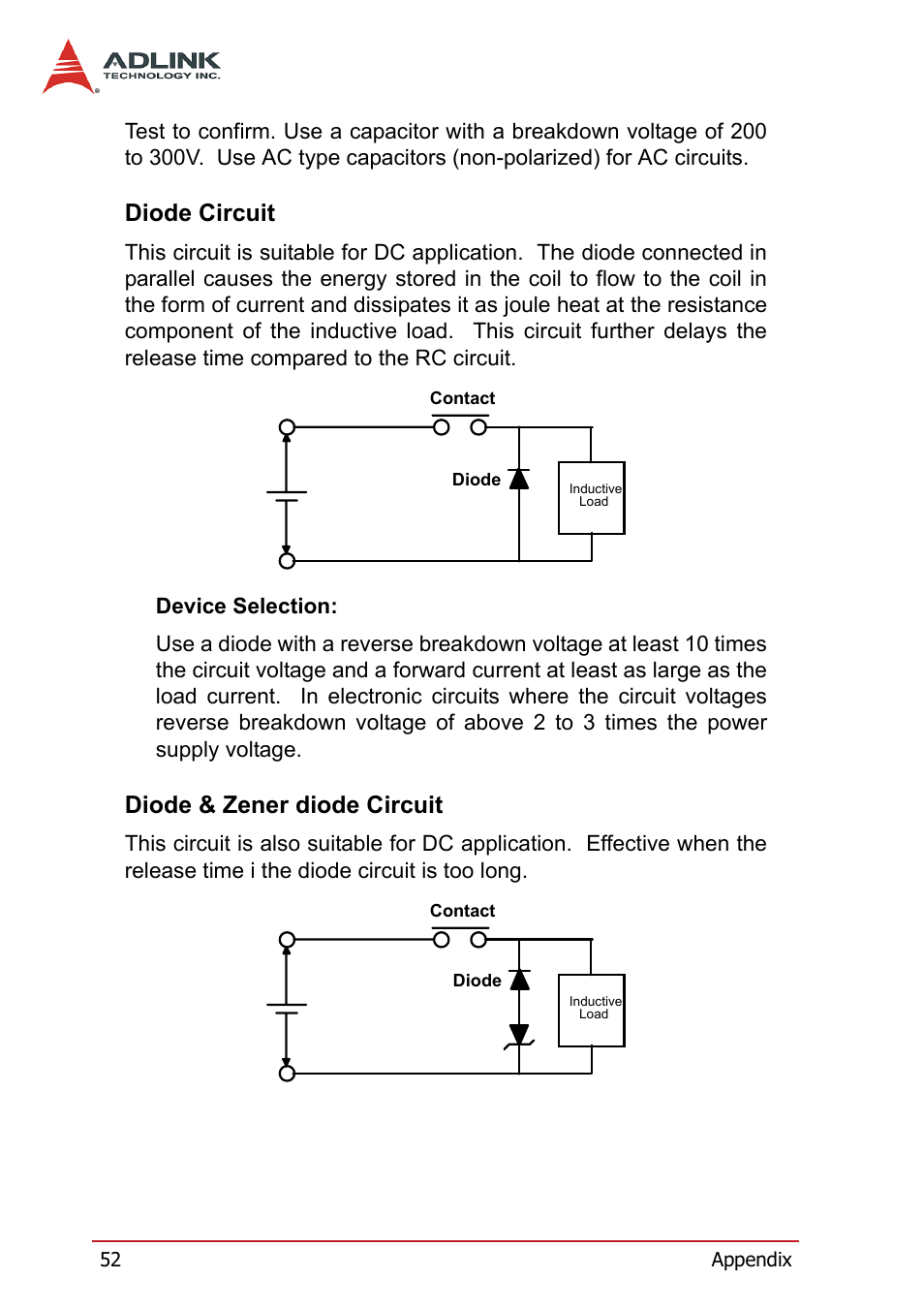 Diode circuit, Diode & zener diode circuit, Diode circuit diode & zener diode circuit | ADLINK PCI-7260 User Manual | Page 62 / 66