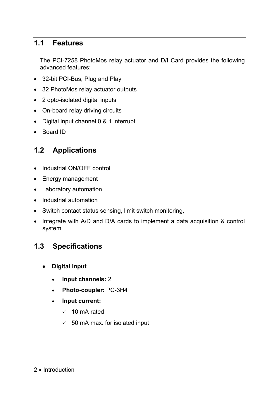 1 features, 2 applications, 3 specifications | ADLINK PCI-7258 User Manual | Page 10 / 38