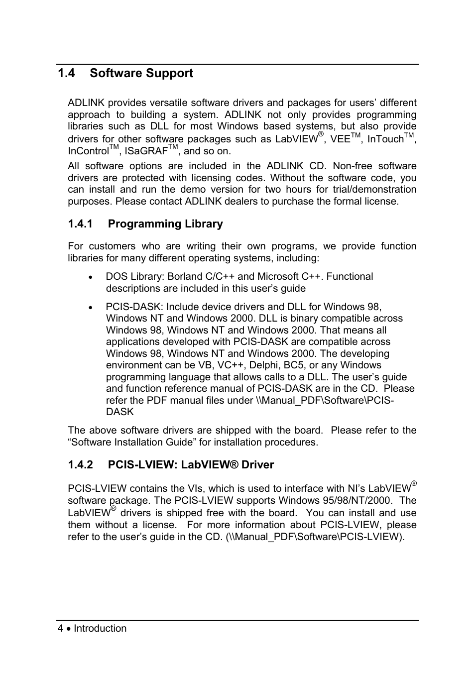 4 software support | ADLINK PCI-7258 User Manual | Page 12 / 38