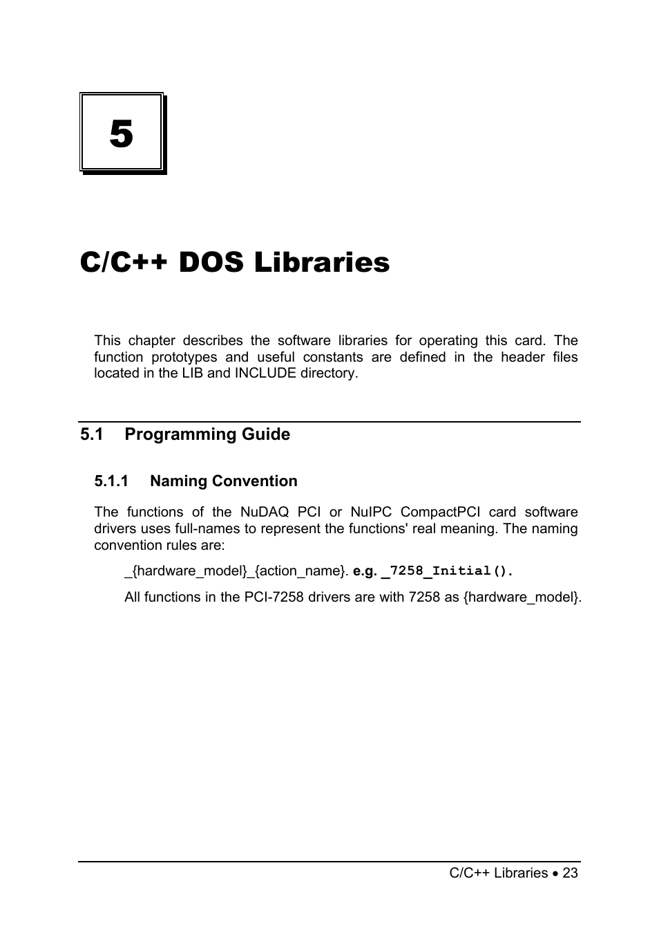 C/c++ dos libraries | ADLINK PCI-7258 User Manual | Page 31 / 38