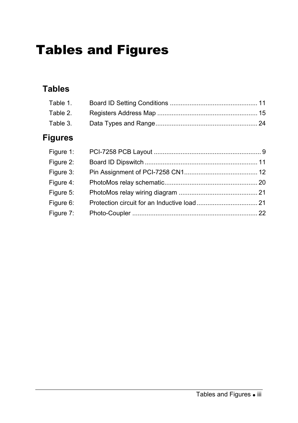 Tables and figures | ADLINK PCI-7258 User Manual | Page 7 / 38