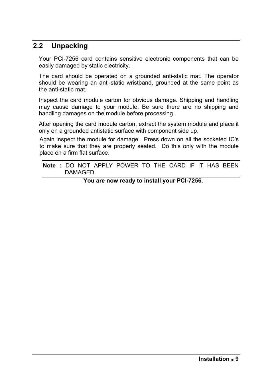 2 unpacking | ADLINK PCI-7256 User Manual | Page 17 / 48