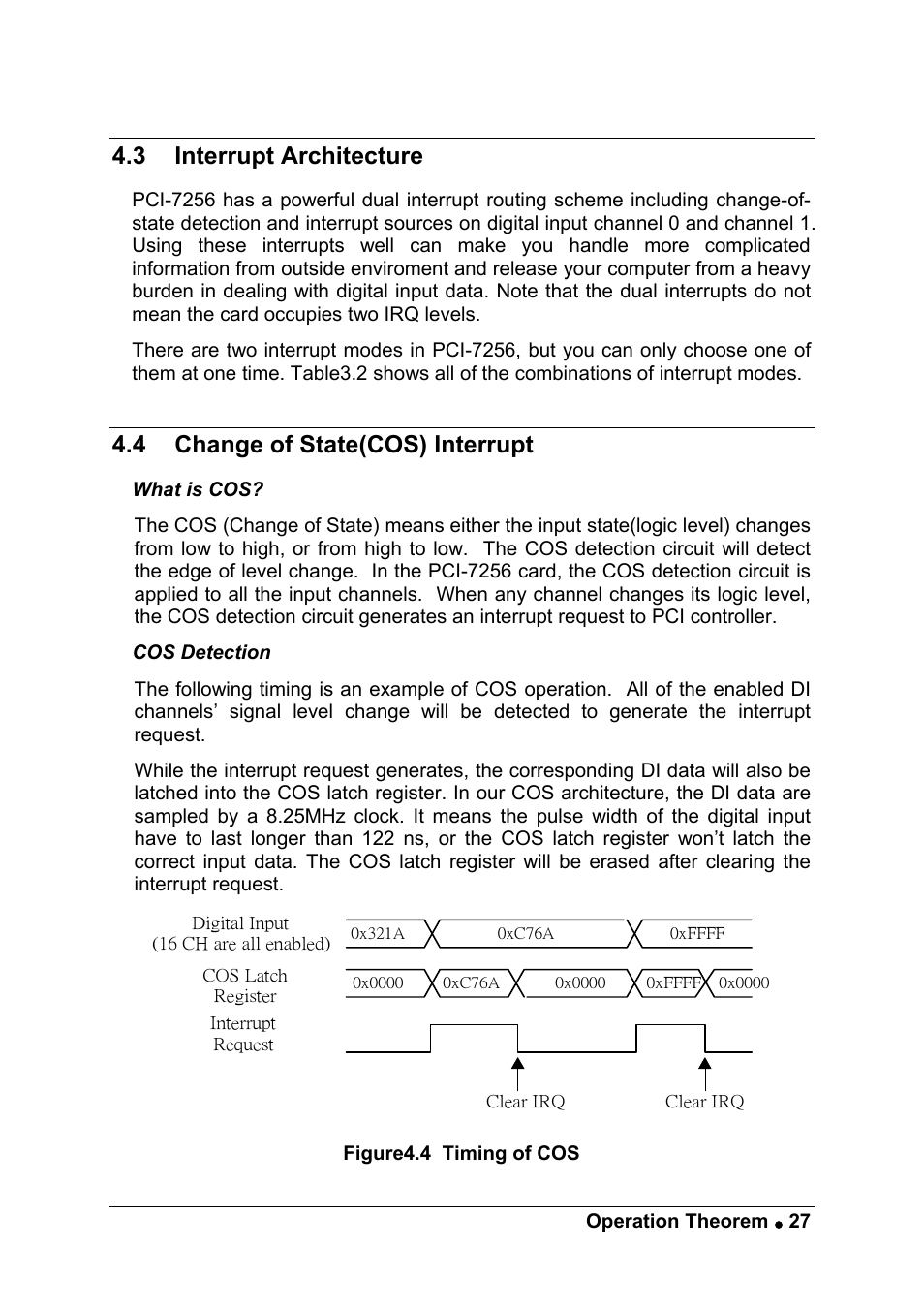 3 interrupt architecture, 4 change of state(cos) interrupt | ADLINK PCI-7256 User Manual | Page 35 / 48