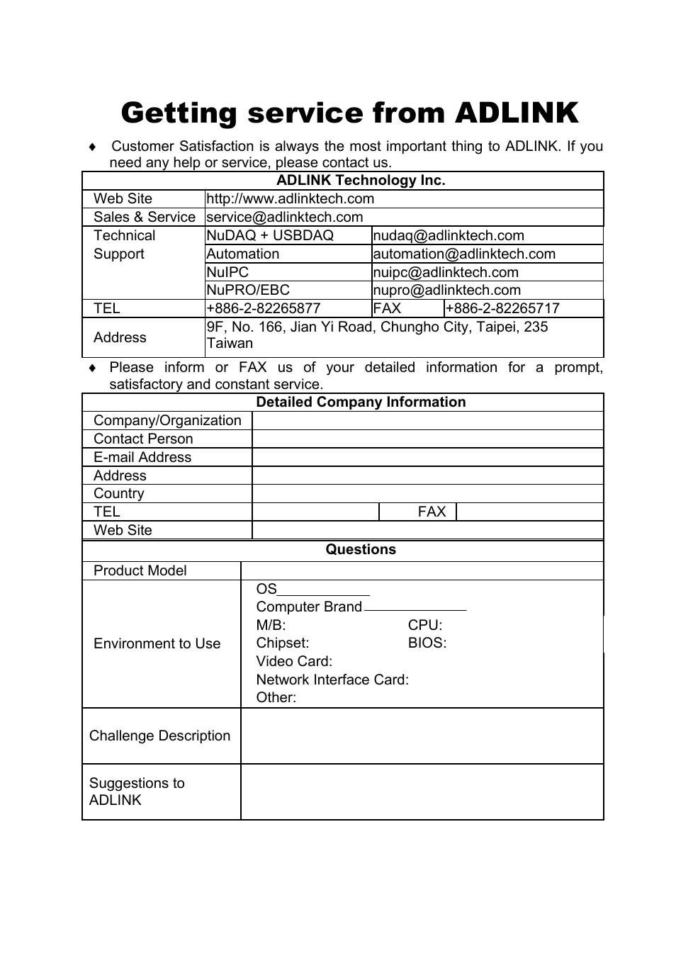 Getting service from adlink | ADLINK PCI-7256 User Manual | Page 4 / 48
