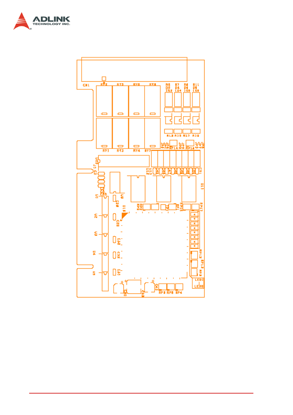 Lpci-7250 pcb layout, Figure 2-3: lpci-7250 pcb layout | ADLINK LPCI-7250 User Manual | Page 28 / 48