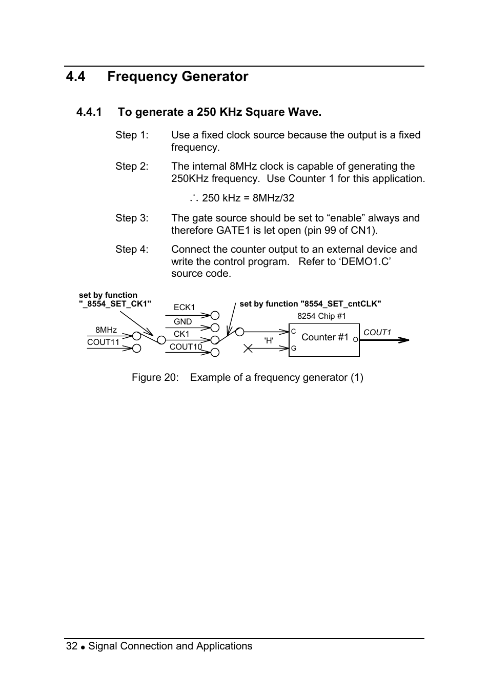 4 frequency generator, 1 to generate a 250 khz square wave | ADLINK PCI-8554 User Manual | Page 42 / 67