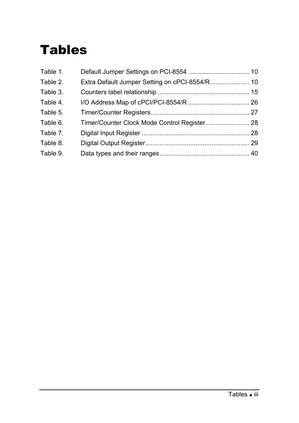 Tables | ADLINK PCI-8554 User Manual | Page 7 / 67