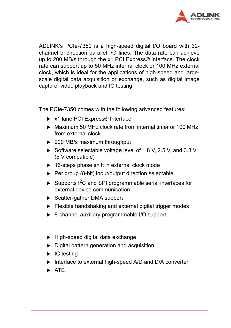 1 introduction, 1 features, 2 applications | Features, Applications, 1introduction | ADLINK PCIe-7350 User Manual | Page 11 / 86