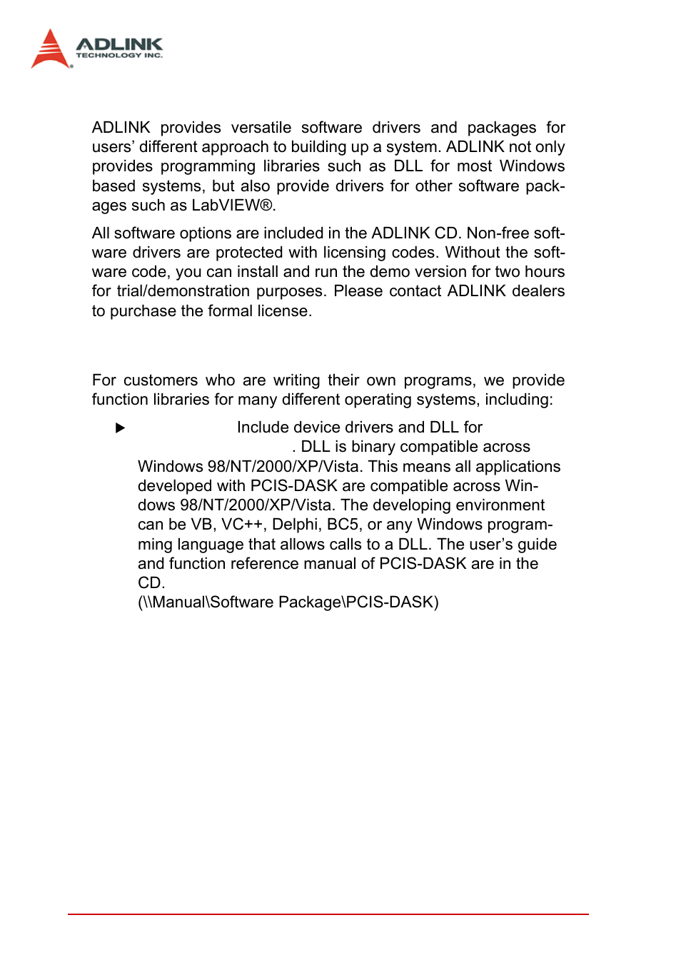 4 software support, 1 programming library, Software support | Programming library | ADLINK PCIe-7350 User Manual | Page 20 / 86