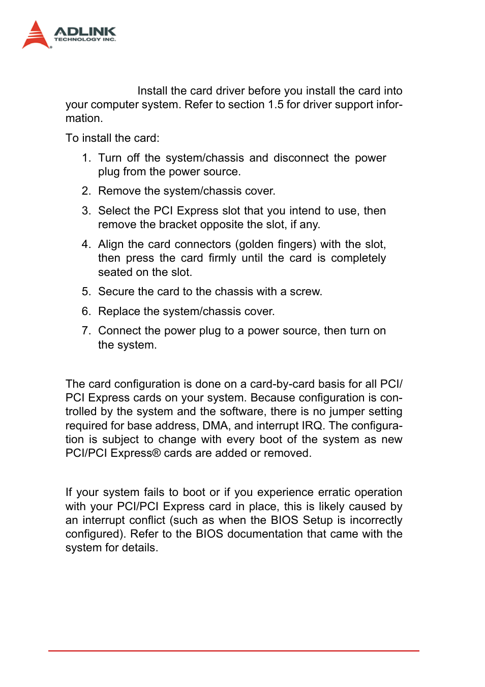 4 installing the card, Installing the card | ADLINK PCIe-7350 User Manual | Page 26 / 86
