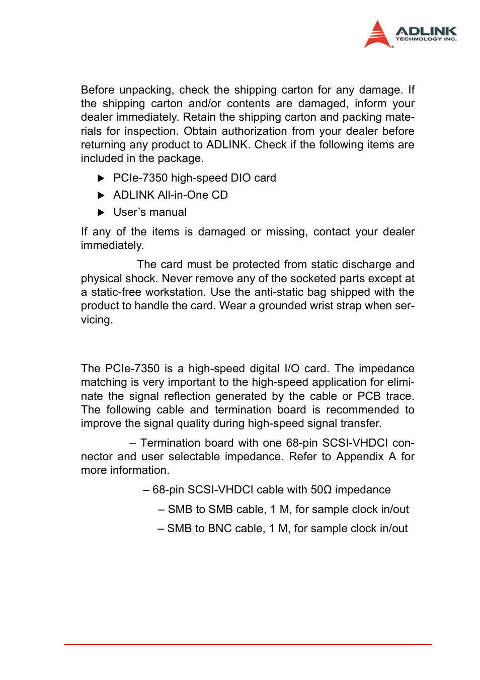 5 unpacking checklist, 6 cables and termination board, Unpacking checklist | Cables and termination board | ADLINK PCIe-7350 User Manual | Page 27 / 86
