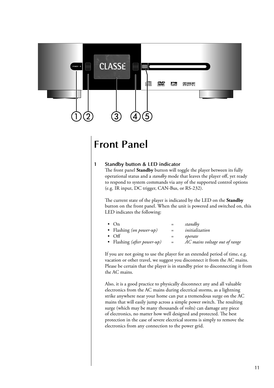 Front panel | Classe Audio CDP-102 User Manual | Page 11 / 48