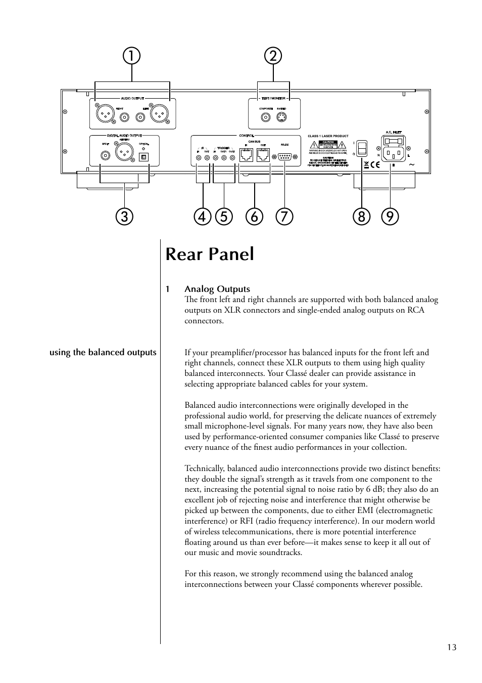 Rear panel | Classe Audio CDP-102 User Manual | Page 13 / 48