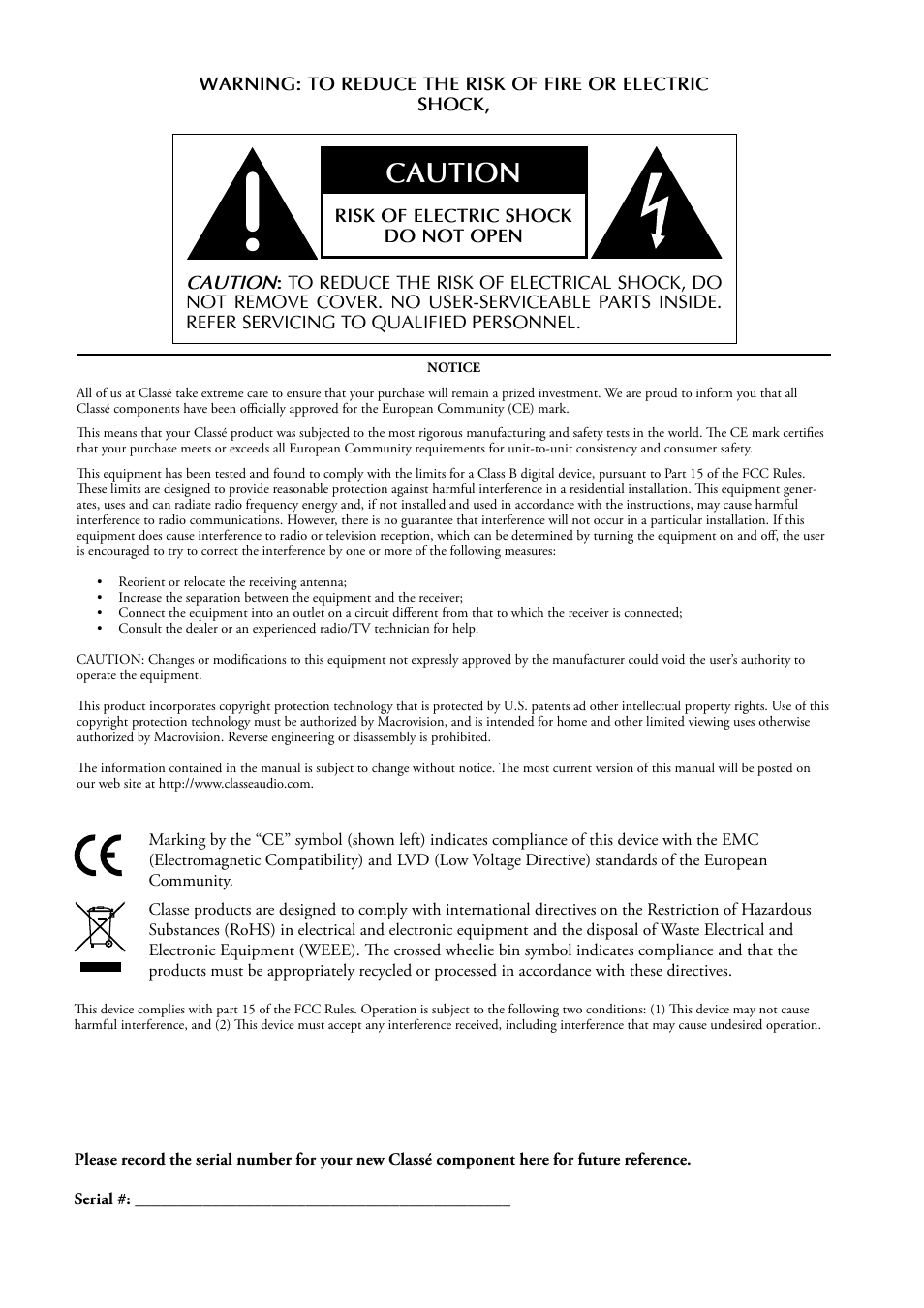 Caution | Classe Audio CDP-102 User Manual | Page 2 / 48
