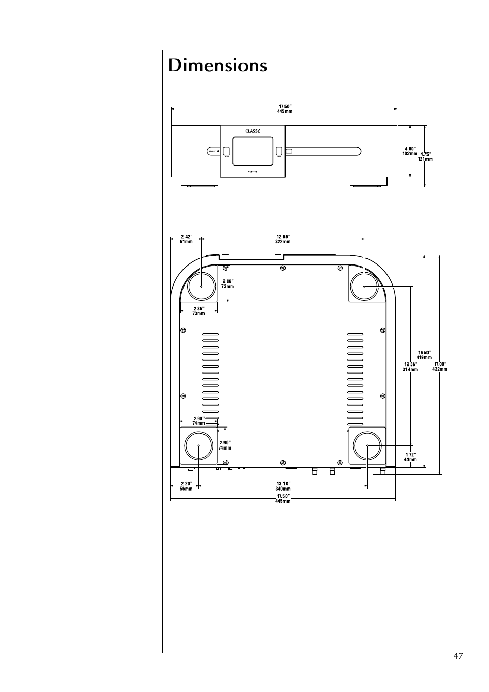 Dimensions | Classe Audio CDP-102 User Manual | Page 47 / 48