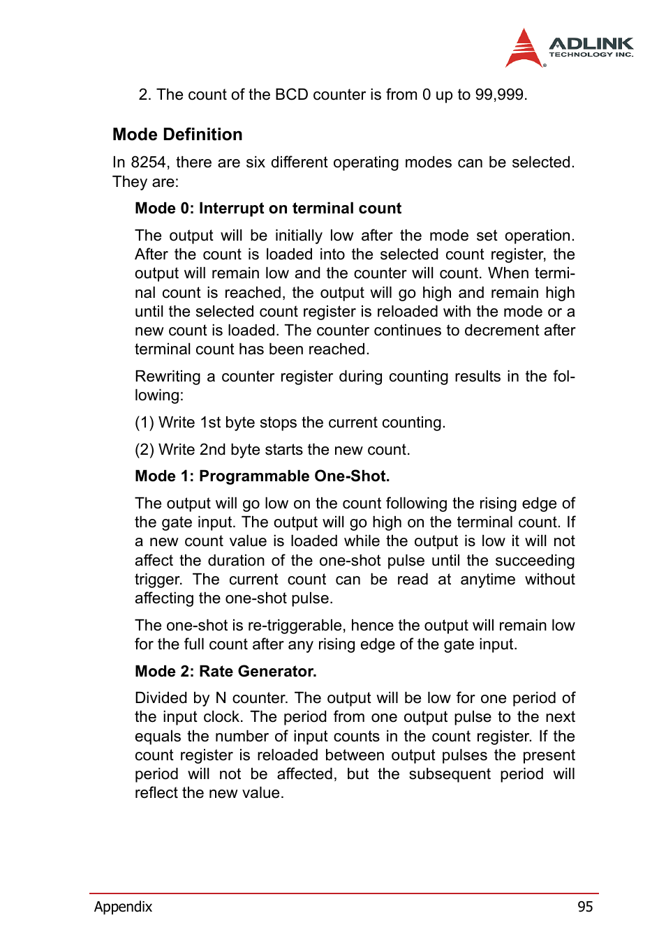Mode definition | ADLINK PCI-7300A User Manual | Page 107 / 112