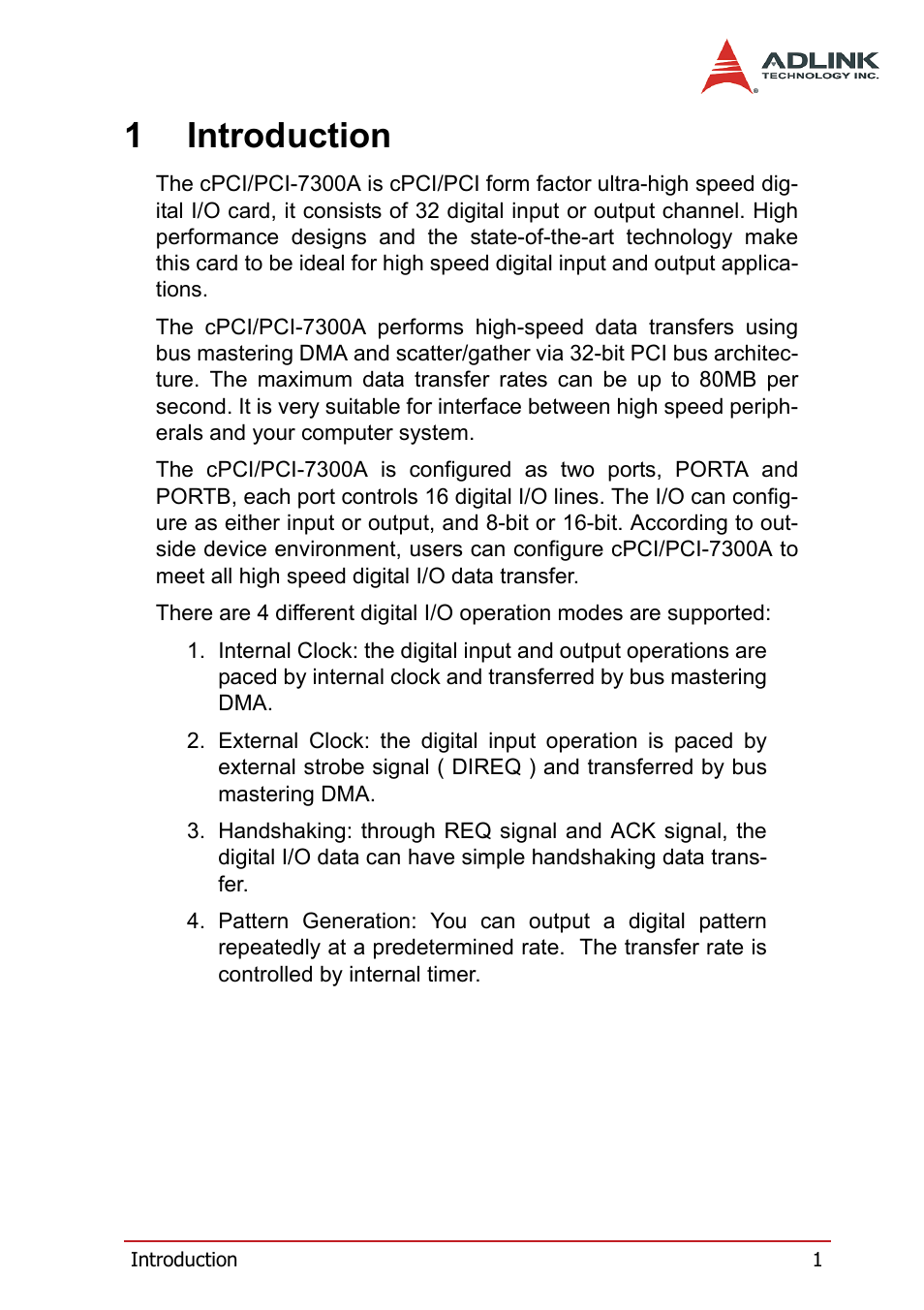 1 introduction, 1introduction | ADLINK PCI-7300A User Manual | Page 13 / 112