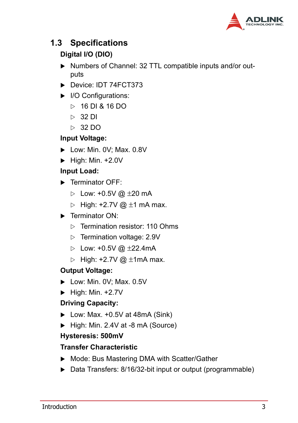 3 specifications, Specifications | ADLINK PCI-7300A User Manual | Page 15 / 112