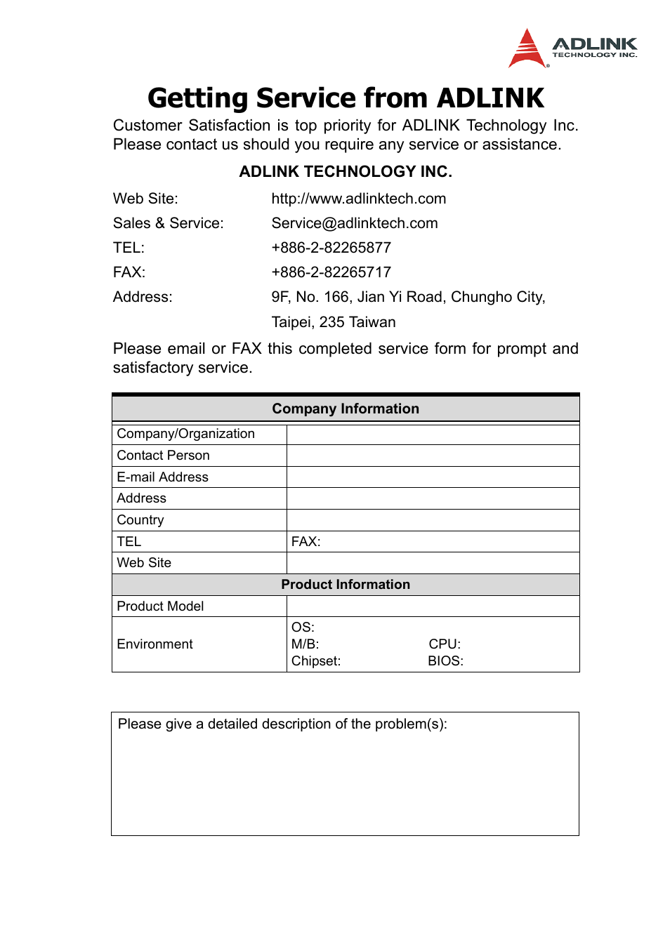 Getting service from adlink | ADLINK PCI-7300A User Manual | Page 3 / 112