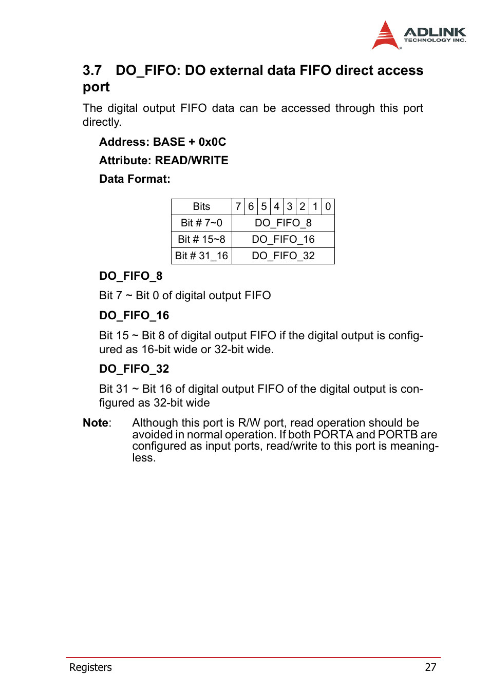 Do_fifo: do external data fifo direct access port | ADLINK PCI-7300A User Manual | Page 39 / 112