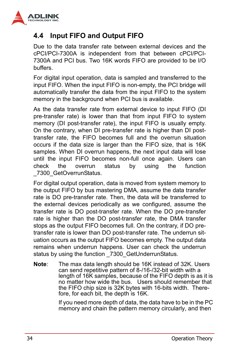 4 input fifo and output fifo, Input fifo and output fifo | ADLINK PCI-7300A User Manual | Page 46 / 112