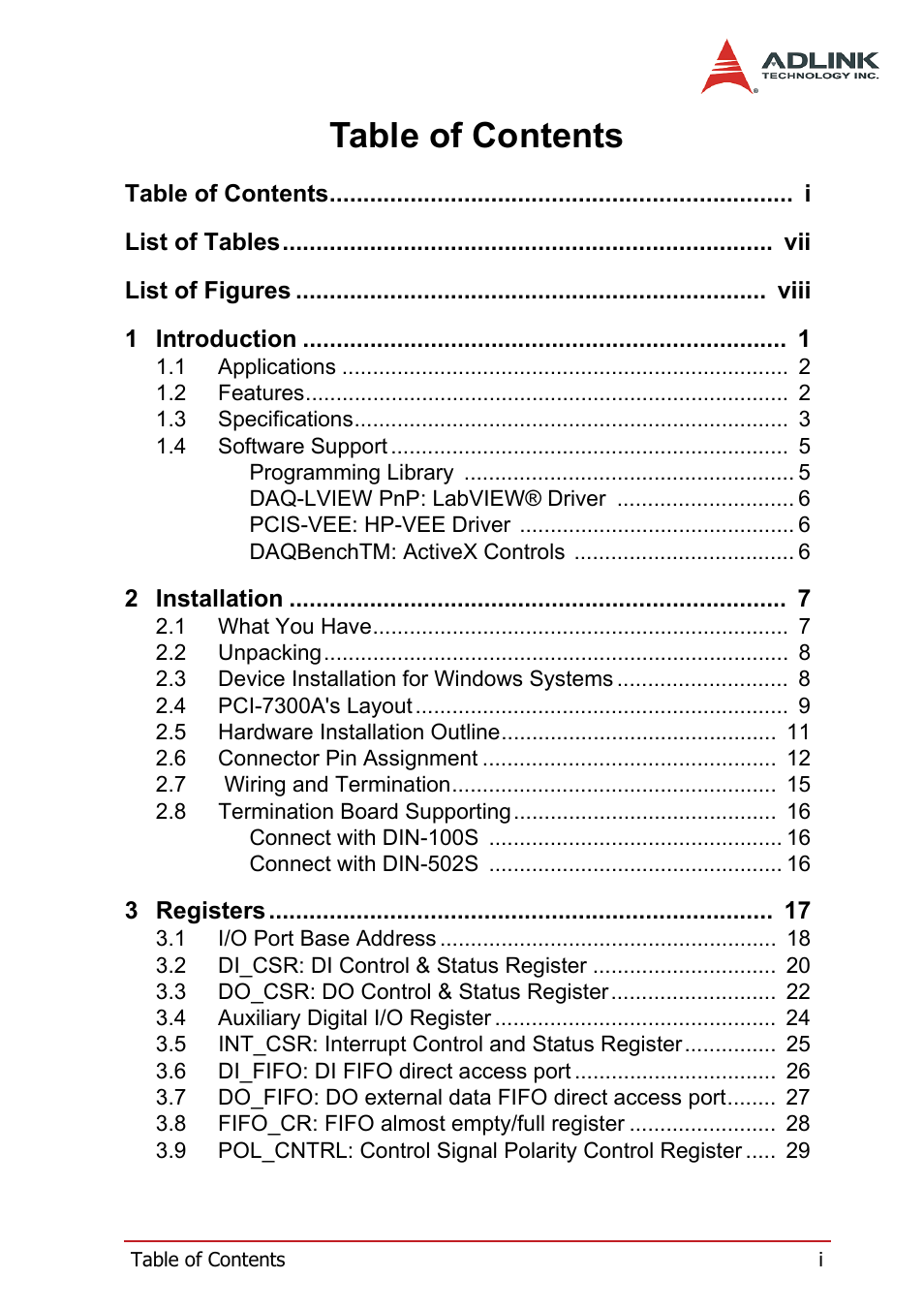 ADLINK PCI-7300A User Manual | Page 5 / 112