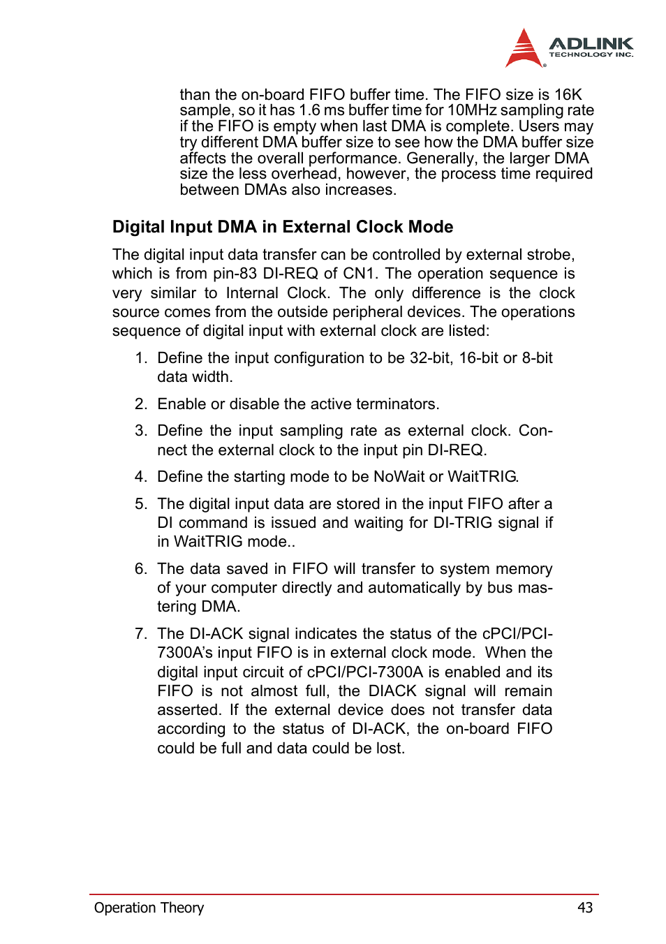 Digital input dma in external clock mode | ADLINK PCI-7300A User Manual | Page 55 / 112