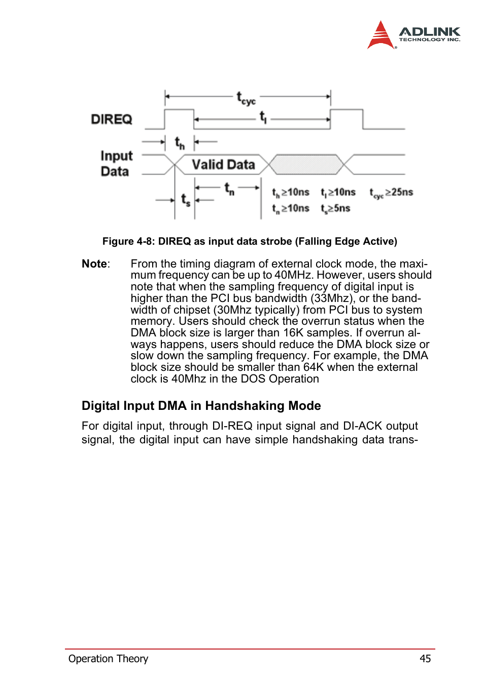 Digital input dma in handshaking mode | ADLINK PCI-7300A User Manual | Page 57 / 112