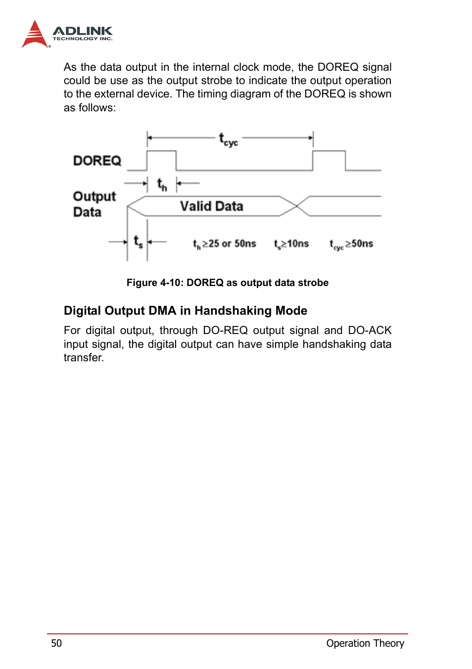 Digital output dma in handshaking mode, Figure 4-10: doreq as output data strobe | ADLINK PCI-7300A User Manual | Page 62 / 112