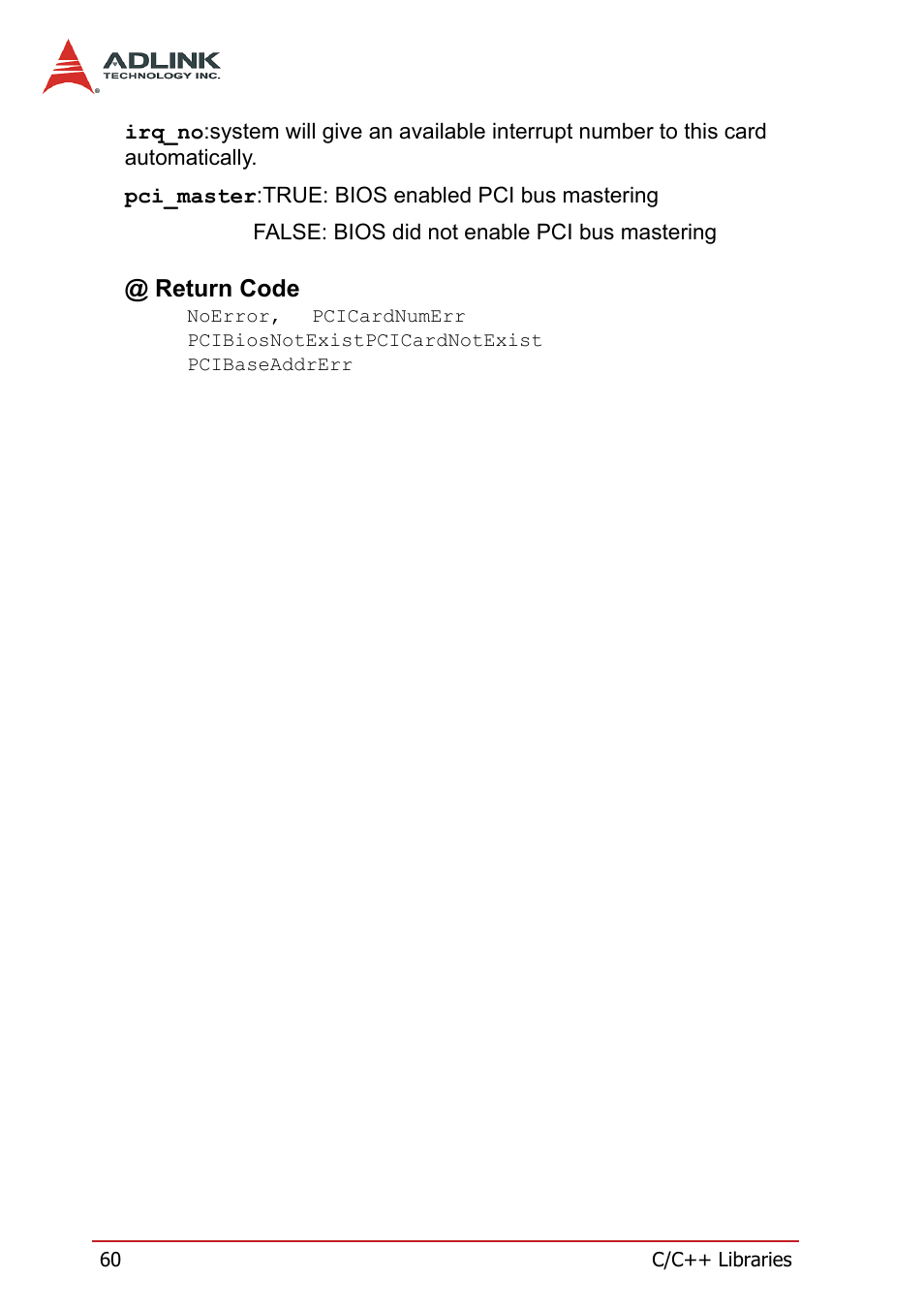 Return code | ADLINK PCI-7300A User Manual | Page 72 / 112