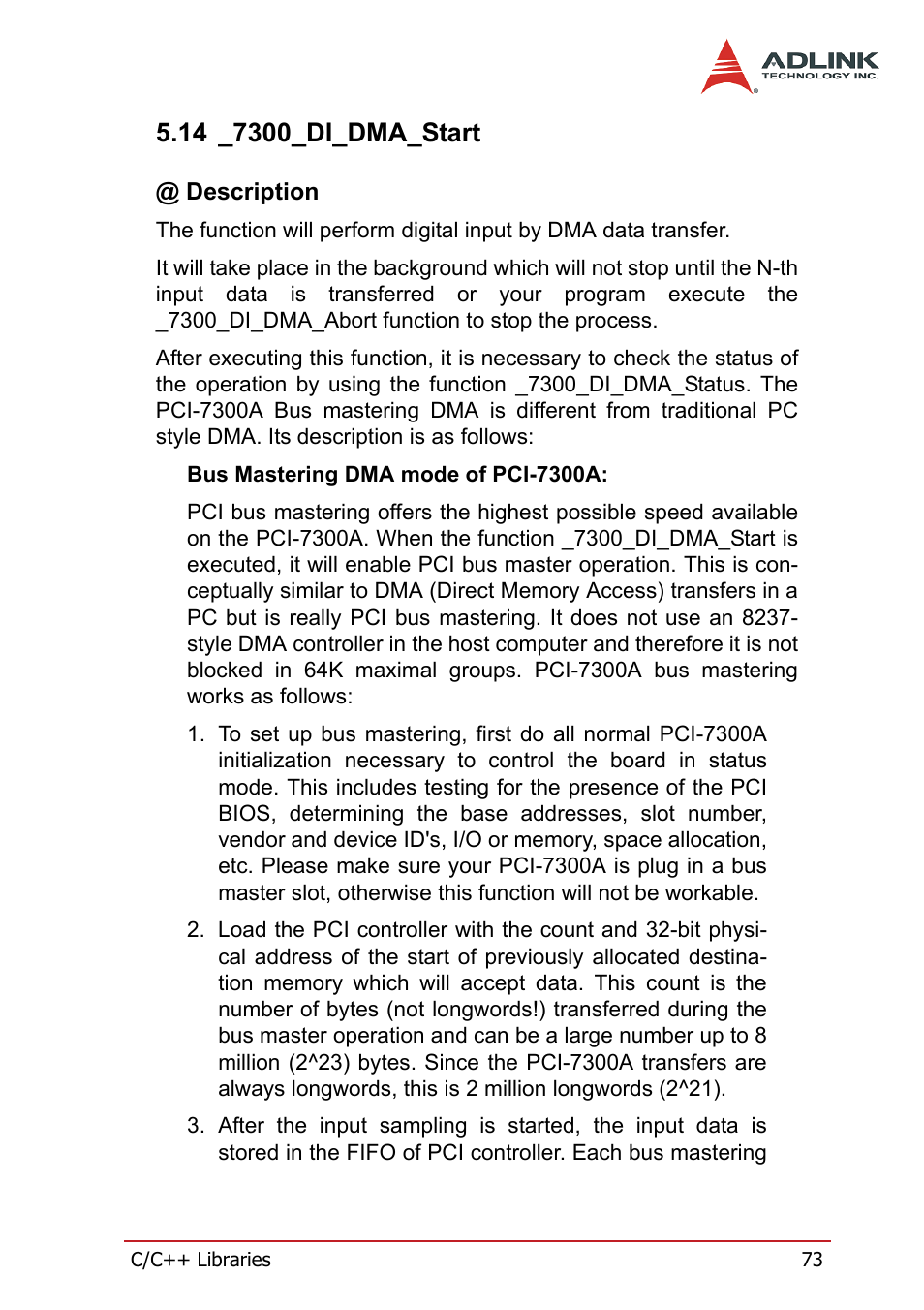 14 _7300_di_dma_start, Description | ADLINK PCI-7300A User Manual | Page 85 / 112
