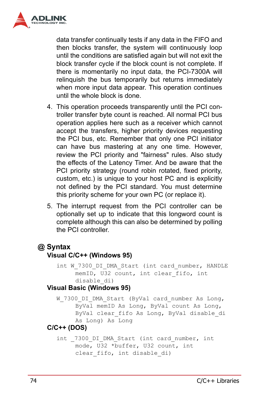 Syntax | ADLINK PCI-7300A User Manual | Page 86 / 112