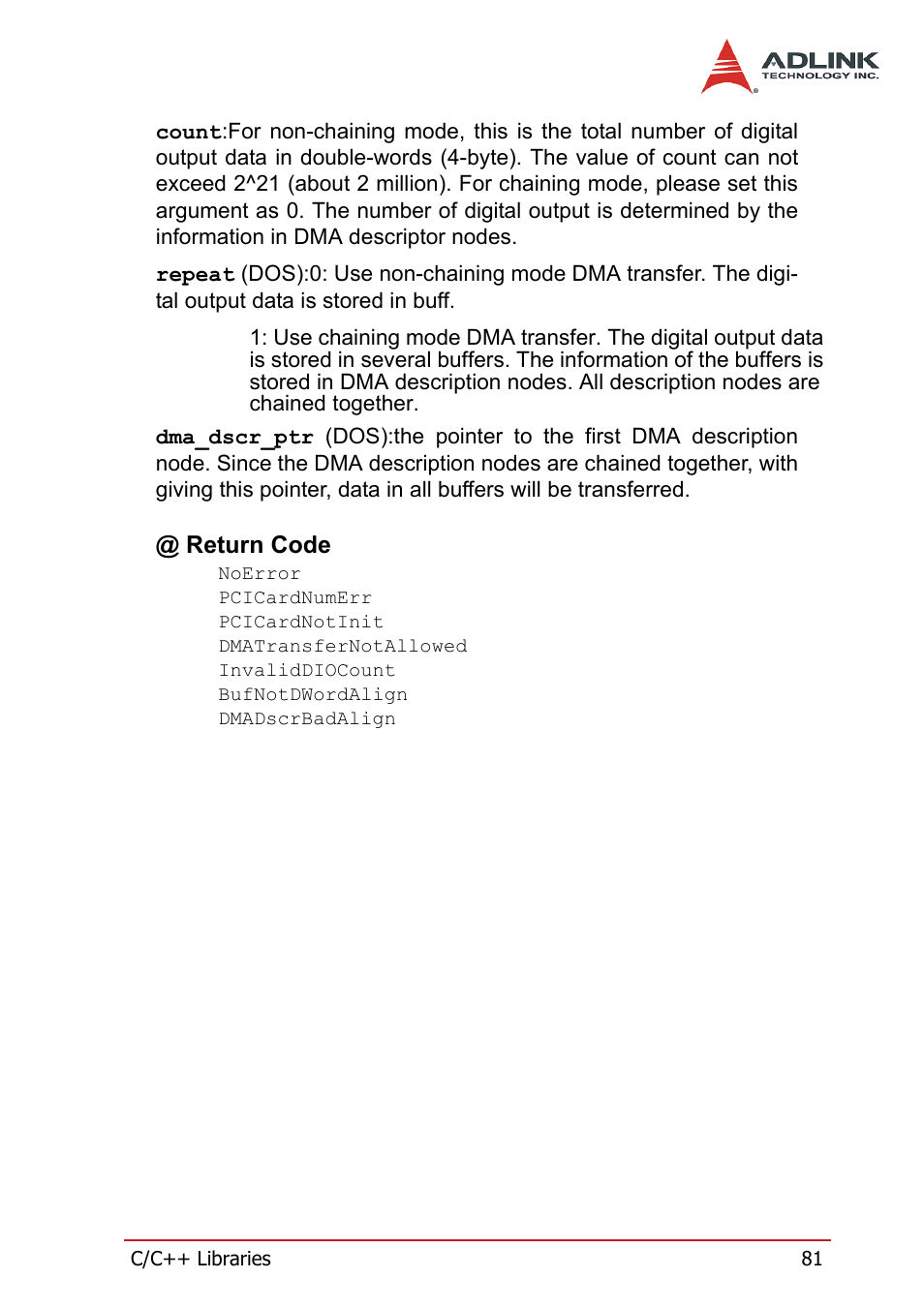 Return code | ADLINK PCI-7300A User Manual | Page 93 / 112