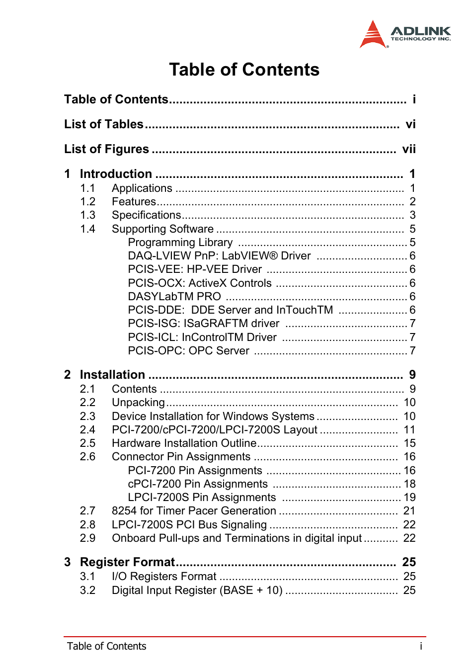 ADLINK PCI-7200 User Manual | Page 5 / 96
