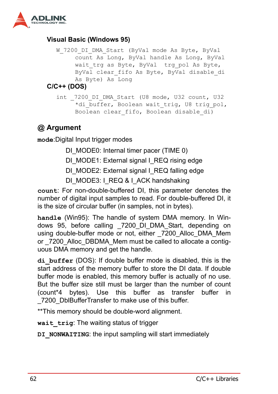 Argument | ADLINK PCI-7200 User Manual | Page 74 / 96