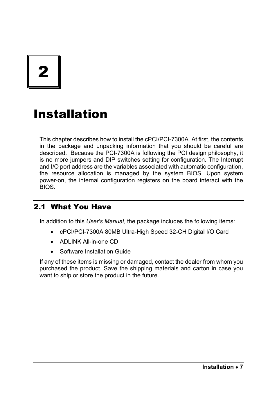 Installation | ADLINK cPCI-7300 User Manual | Page 15 / 82