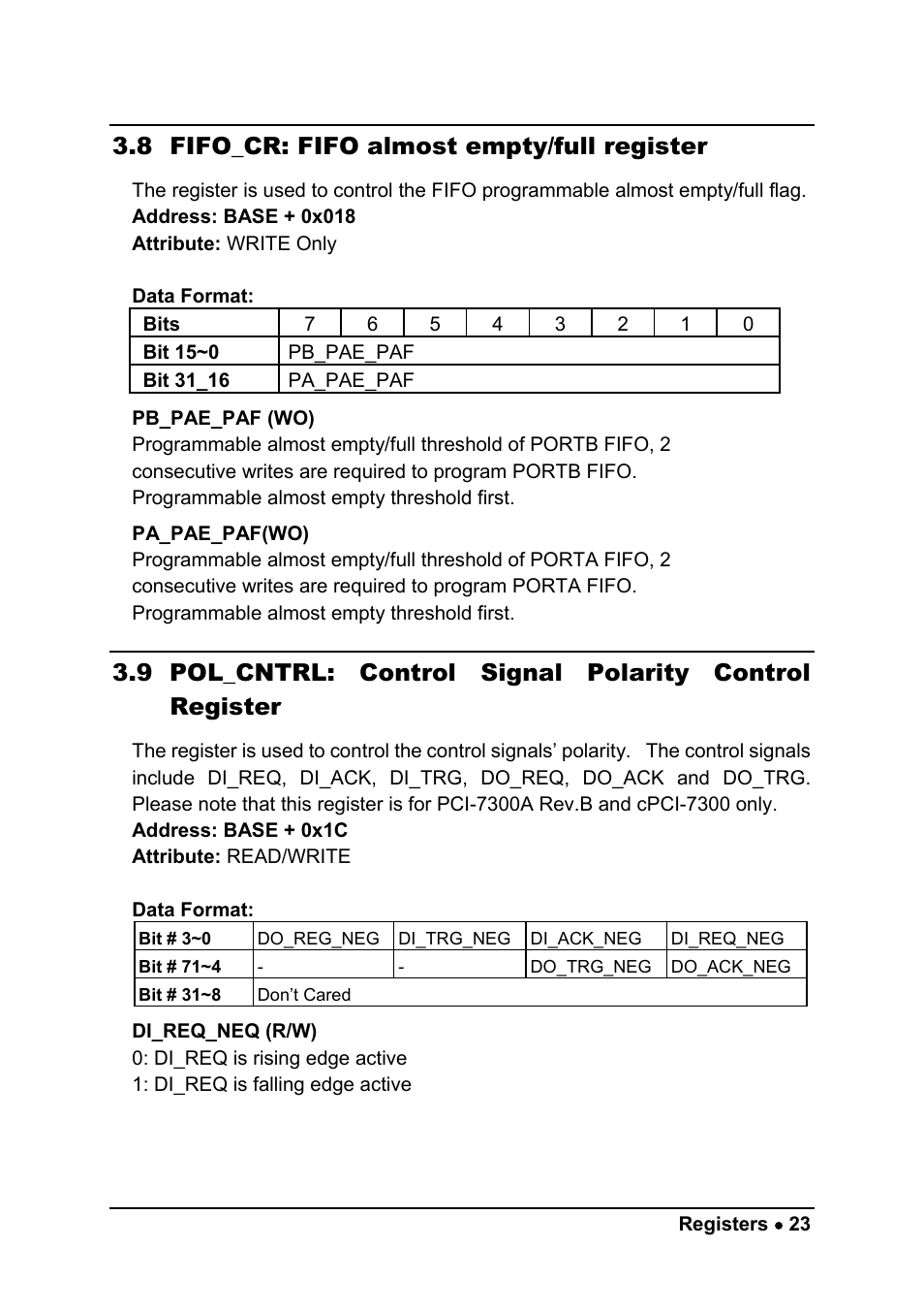 8 fifo_cr: fifo almost empty/full register | ADLINK cPCI-7300 User Manual | Page 31 / 82